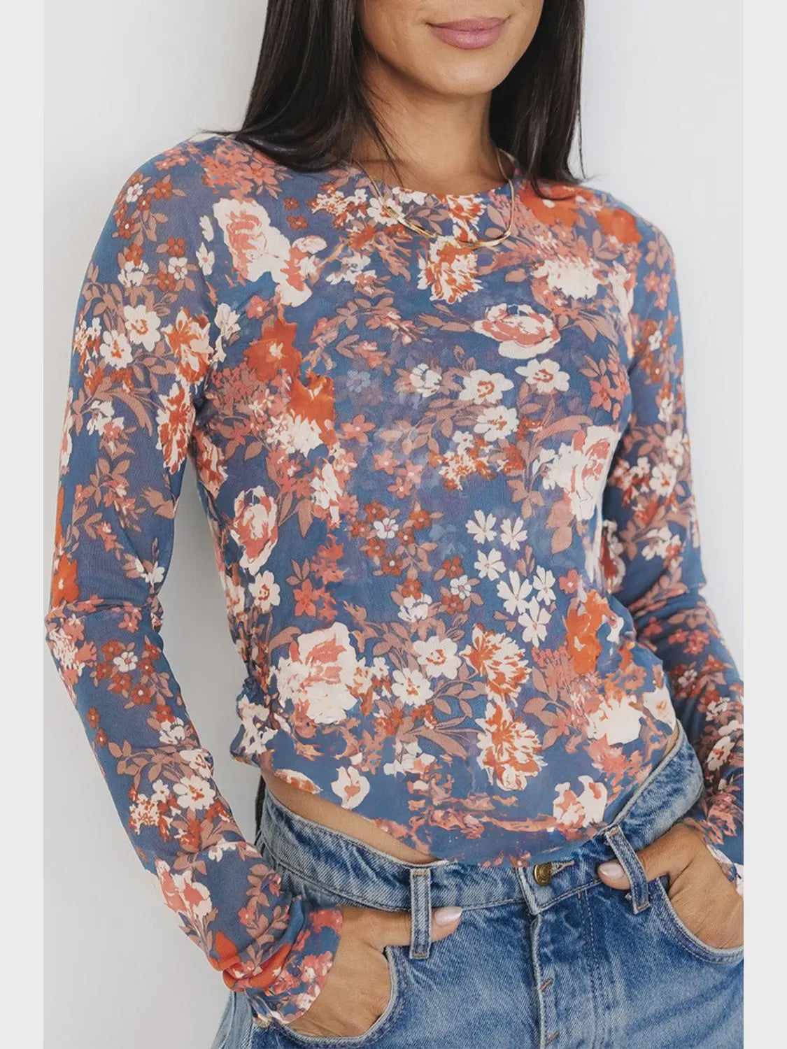 Mesh Top - Long Sleeve Floral