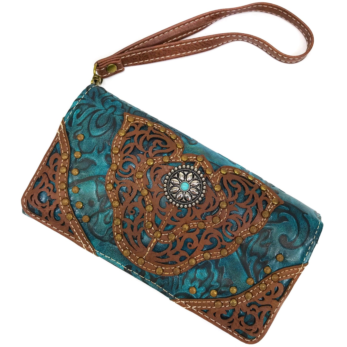 Crossbody Wallet - Western Floral Damask