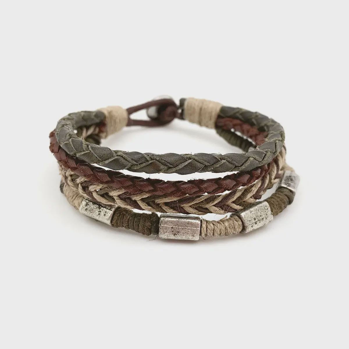 Bracelet - Green/Brown Leather & Twine