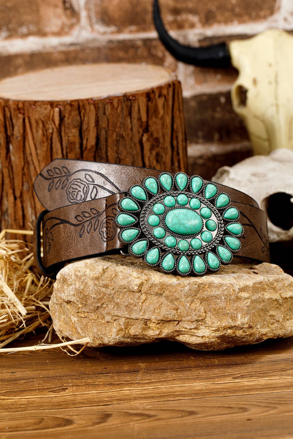 Belt - Turquoise Gem Stone Faux Leather