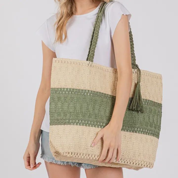 Bag - Two Tone Woven Straw