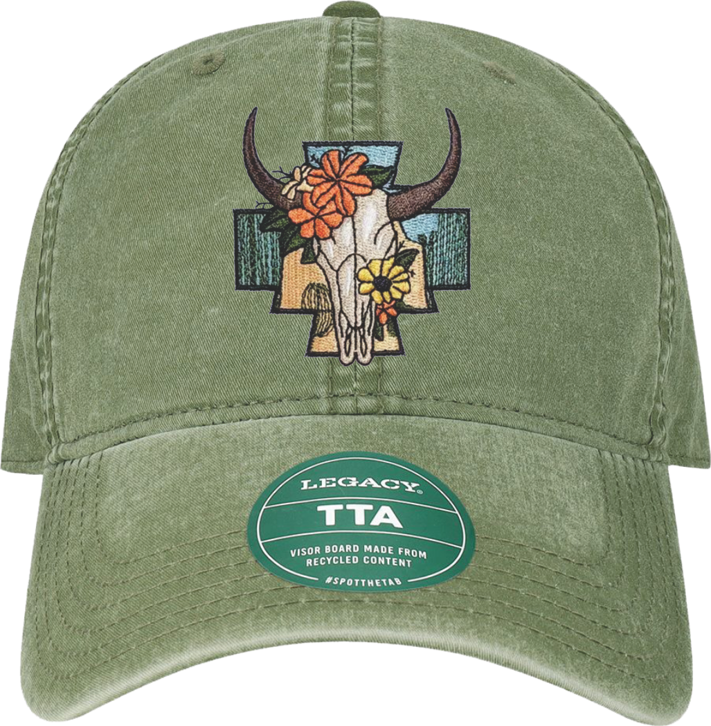 Decorated Hat - Boho Skull on Moss Green TTA