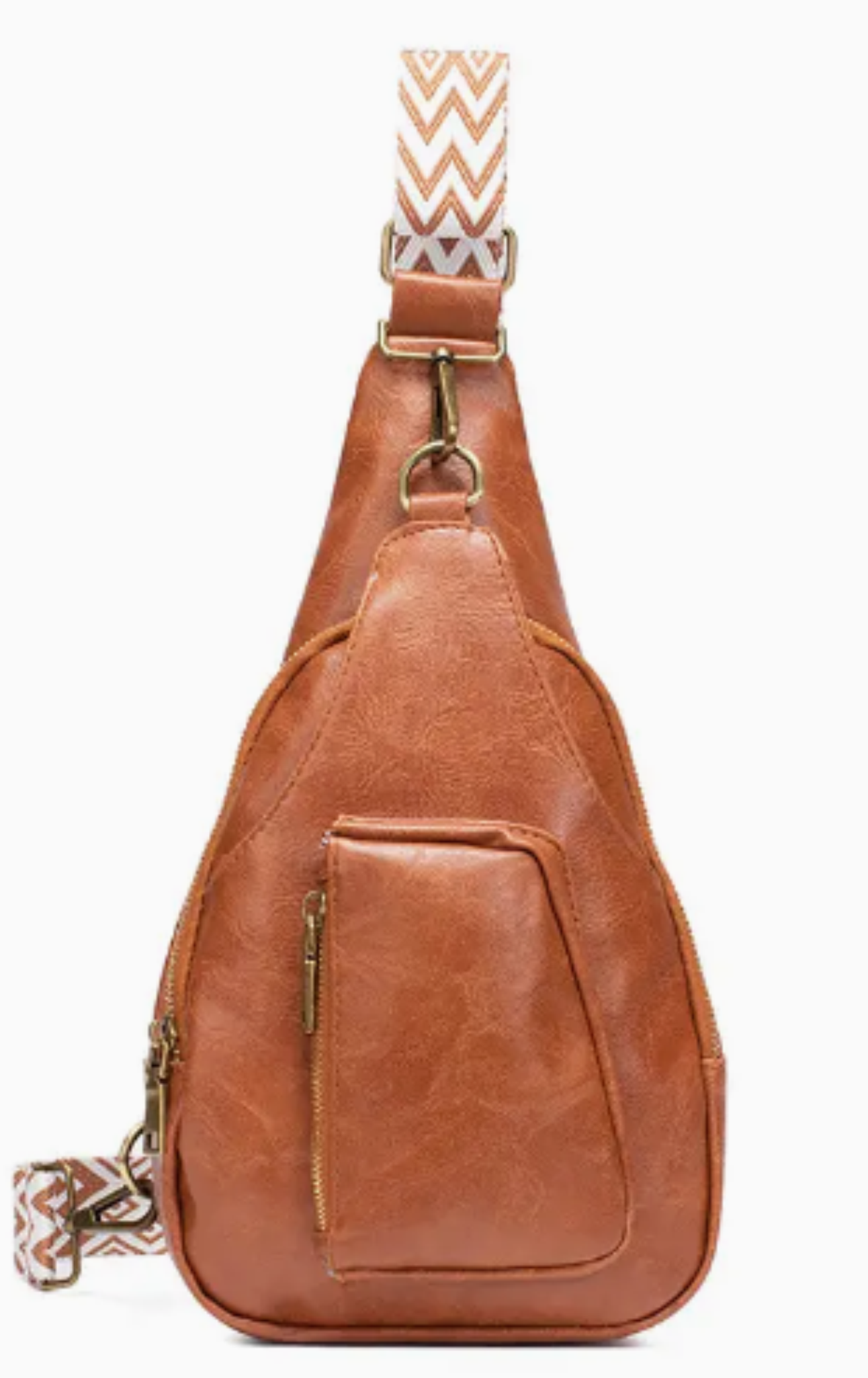 Bag - Embroidery Strap Faux Leather Sling Crossbody
