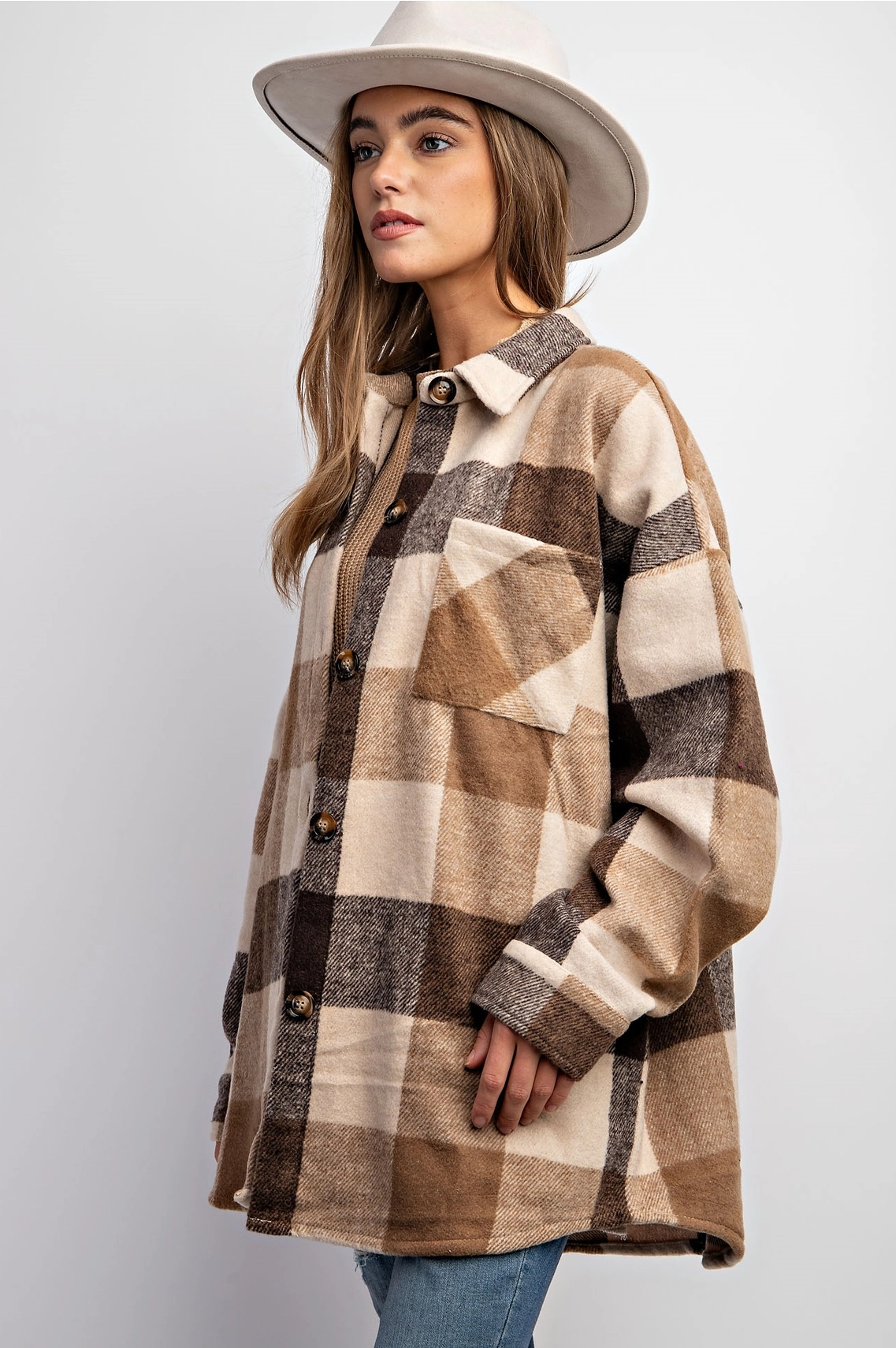JK9077 - Full Body Plaid Shacket - Herreid