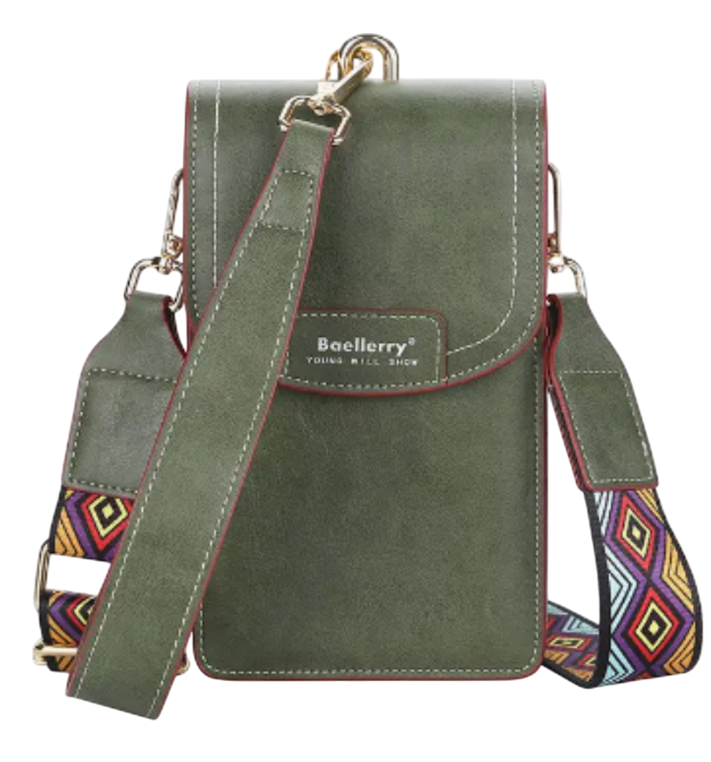 Bag - Faux Leather Aztec Print Strap Phone Purse