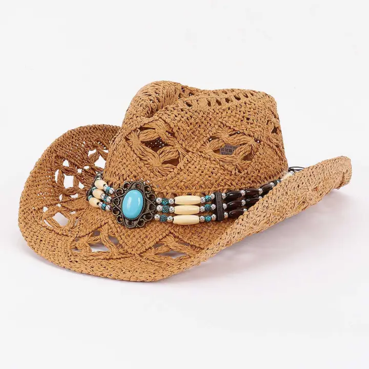 Cowboy Hat - Faux Straw With Turquoise Accents