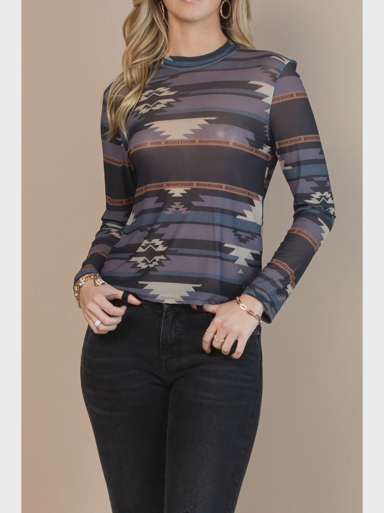 Mesh Top - Western Print