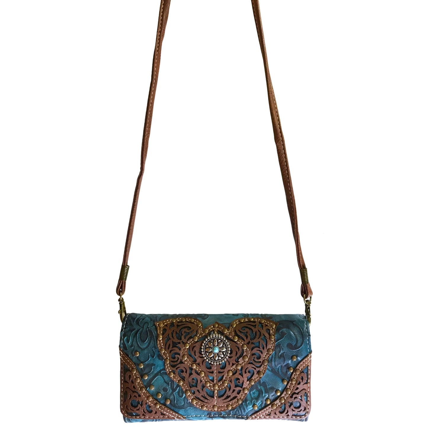 Crossbody Wallet - Western Floral Damask