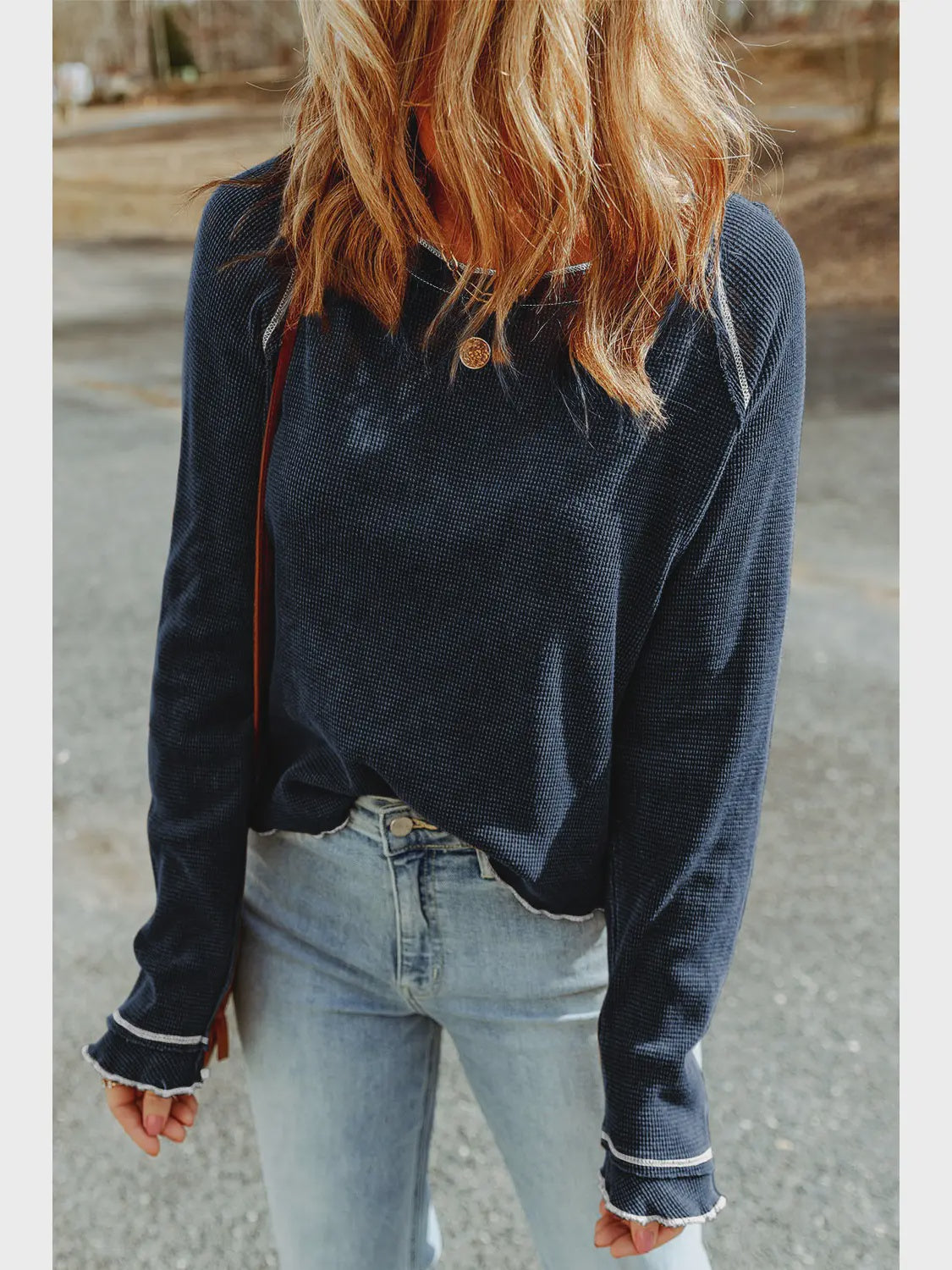 Top - Textured Round Neck Long Sleeve
