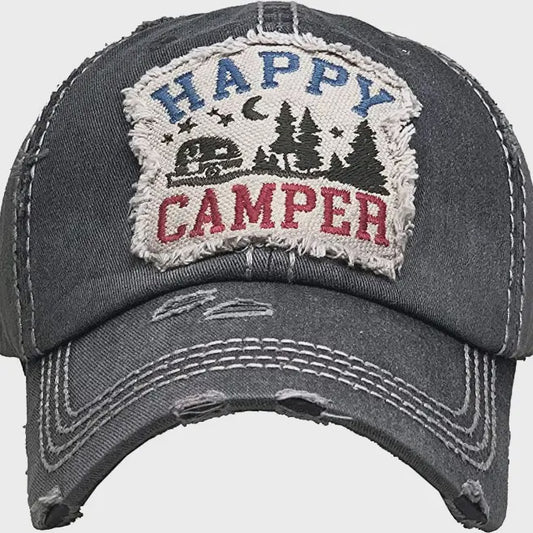 Decorated Hat - Vintage Patch Happy Camper