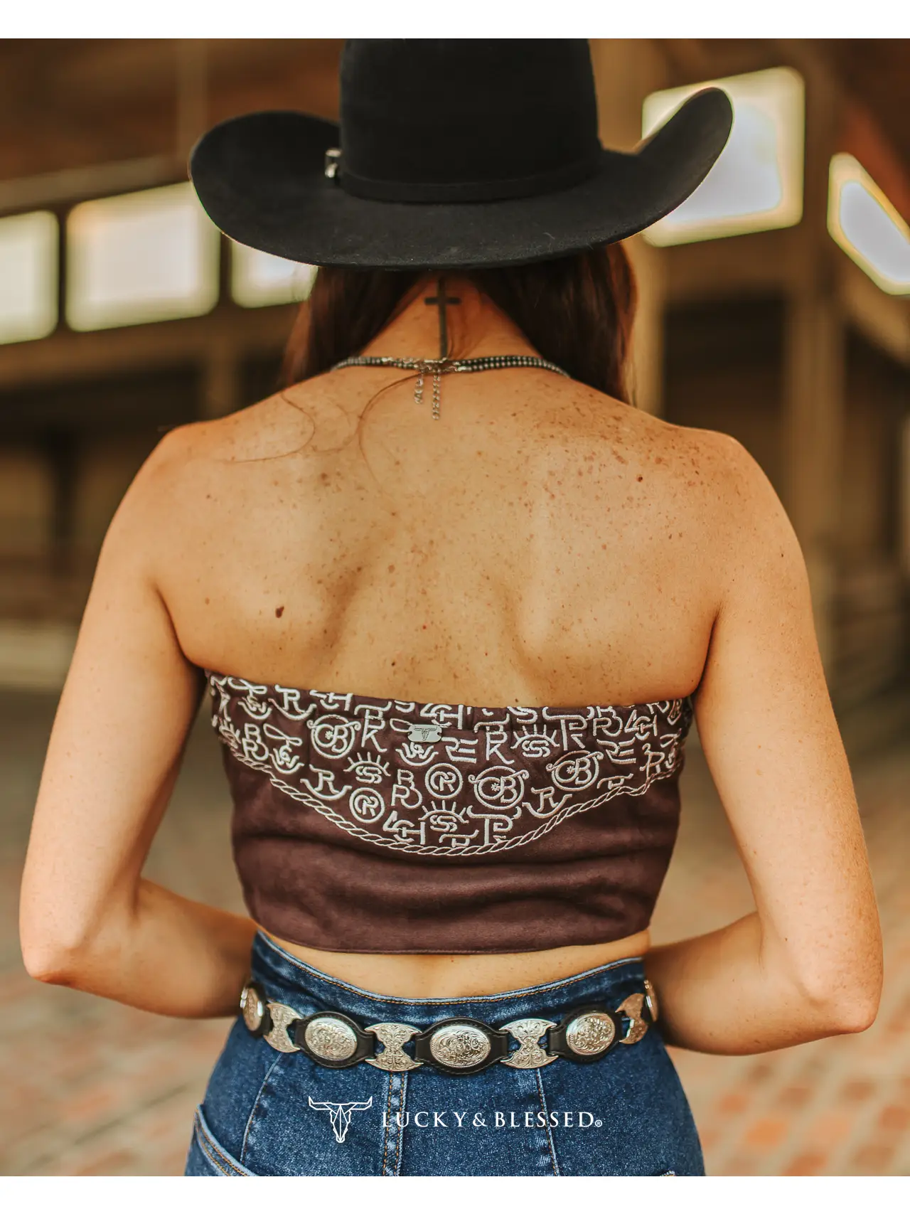Top - Suede Cattle Brand Button Down Strapless