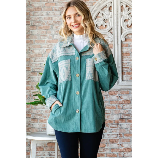 Shacket - Corduroy Print Contrast