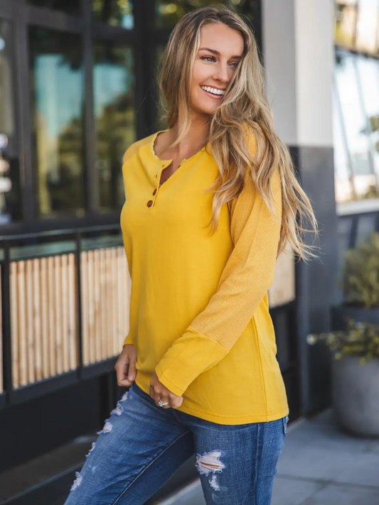 TT1399 - Contrast Tee Henley Knox Top - Herreid