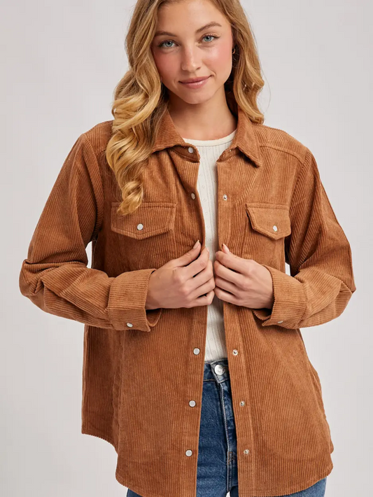 KO1176 - Corduroy Button Down Shacket With Pockets - Herreid