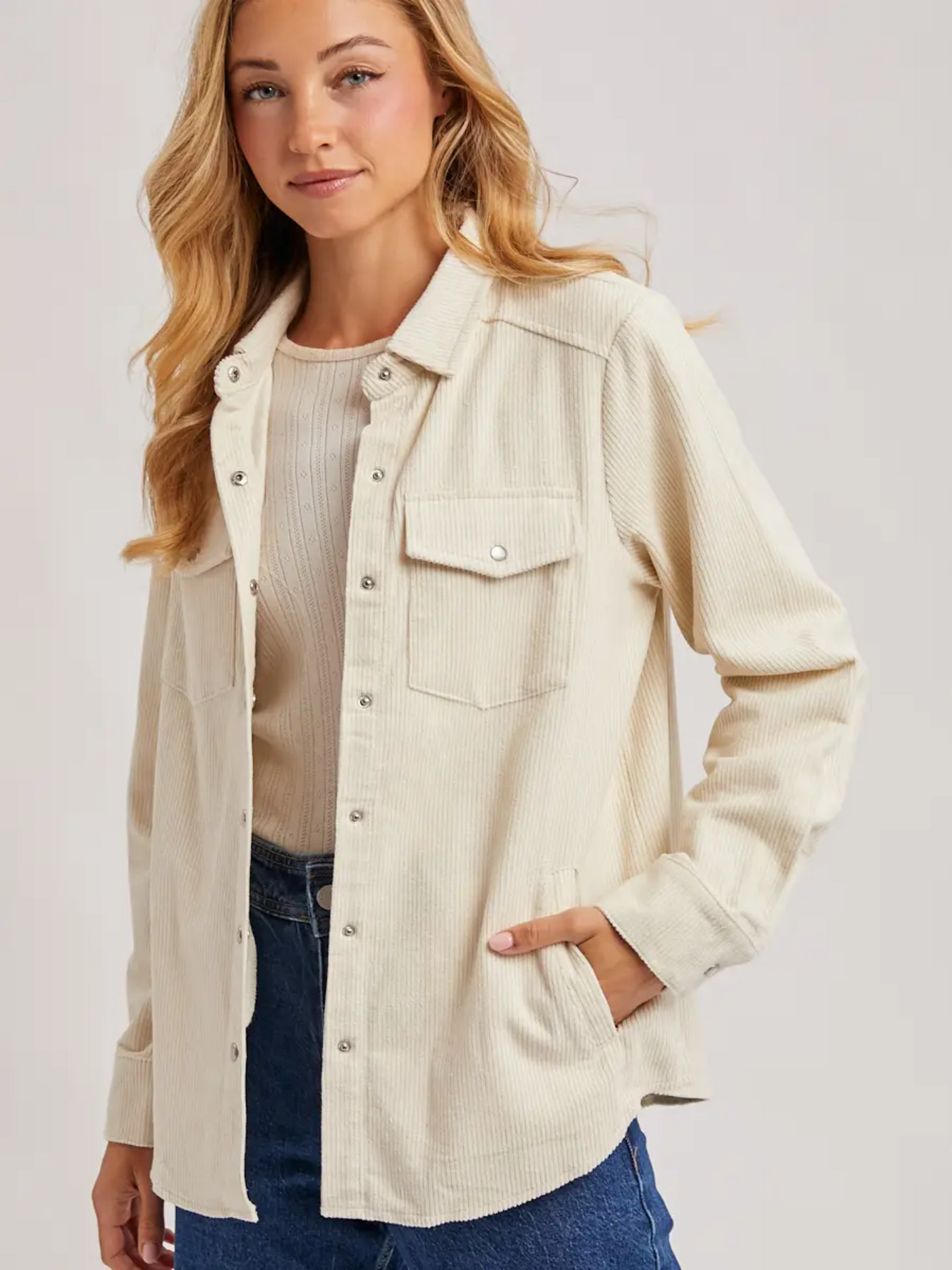 KO1176 - Corduroy Button Down Shacket With Pockets - Herreid