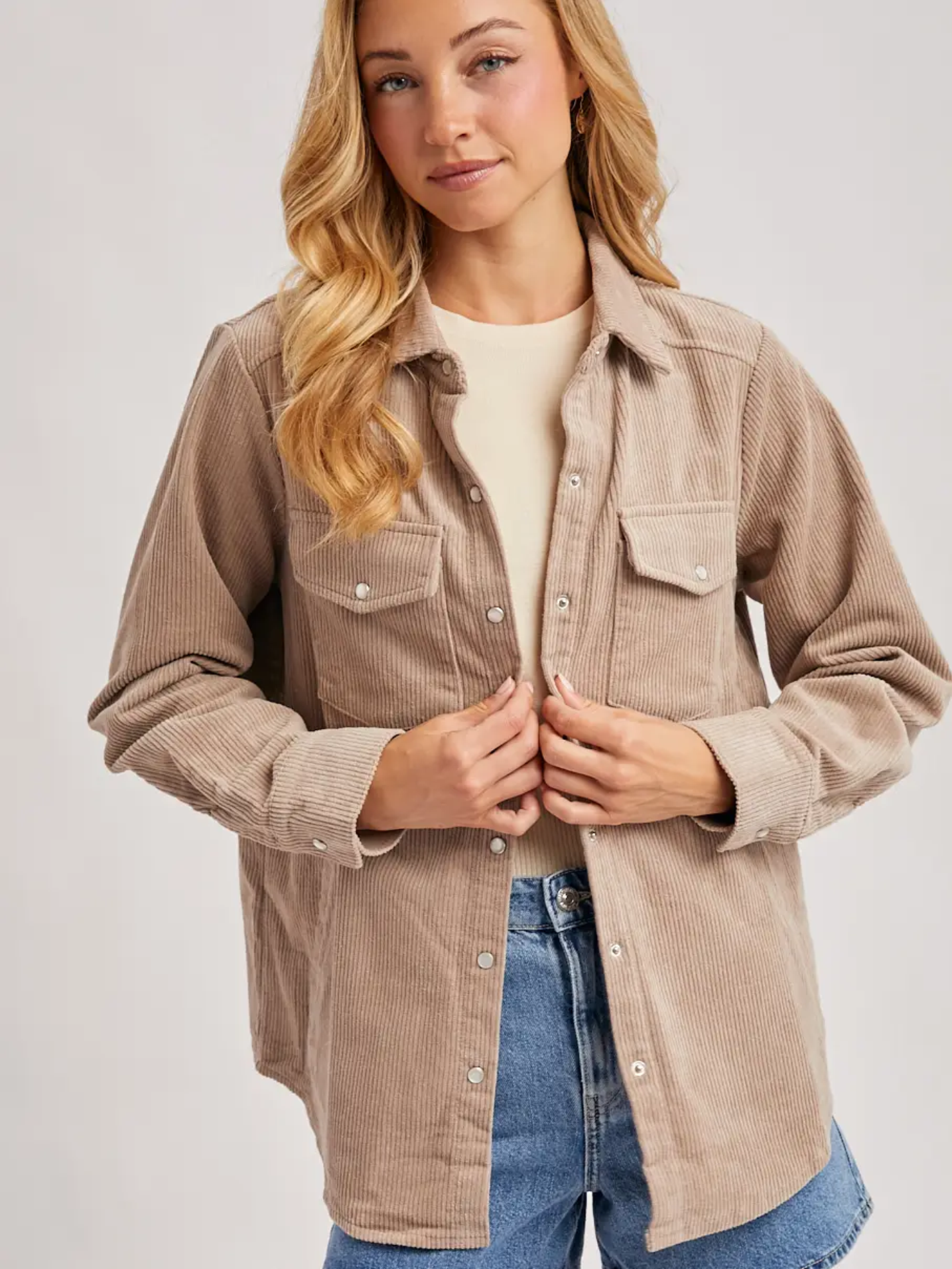 KO1176 - Corduroy Button Down Shacket With Pockets - Herreid