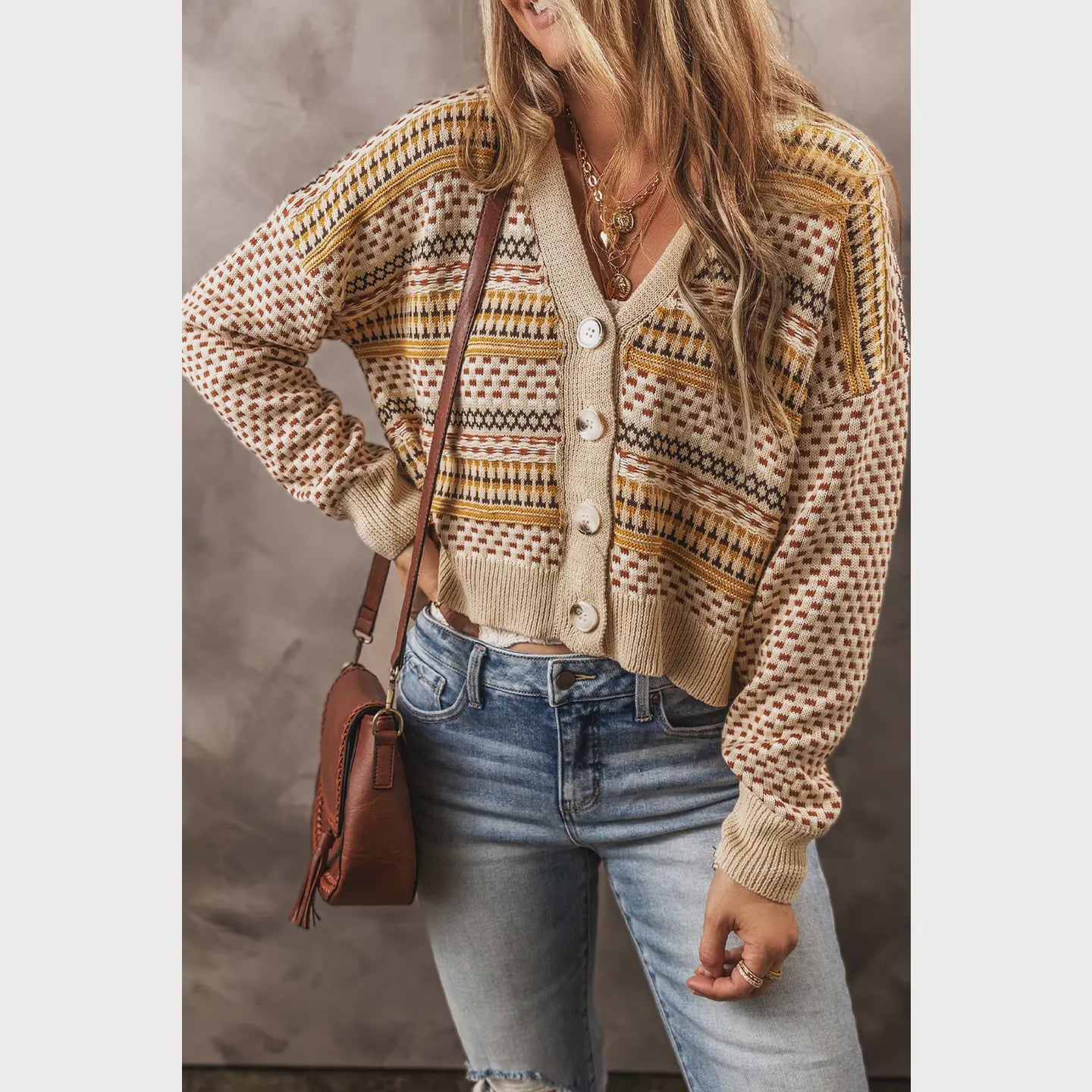 Cardigan - Button V-Neck Cropped