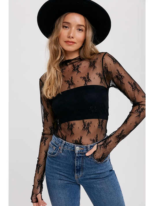Mesh Top - Long Sleeve Sheer Lace