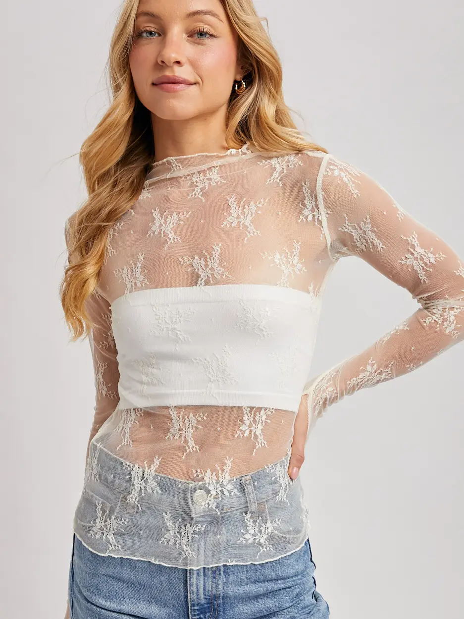 Mesh Top - Long Sleeve Sheer Lace
