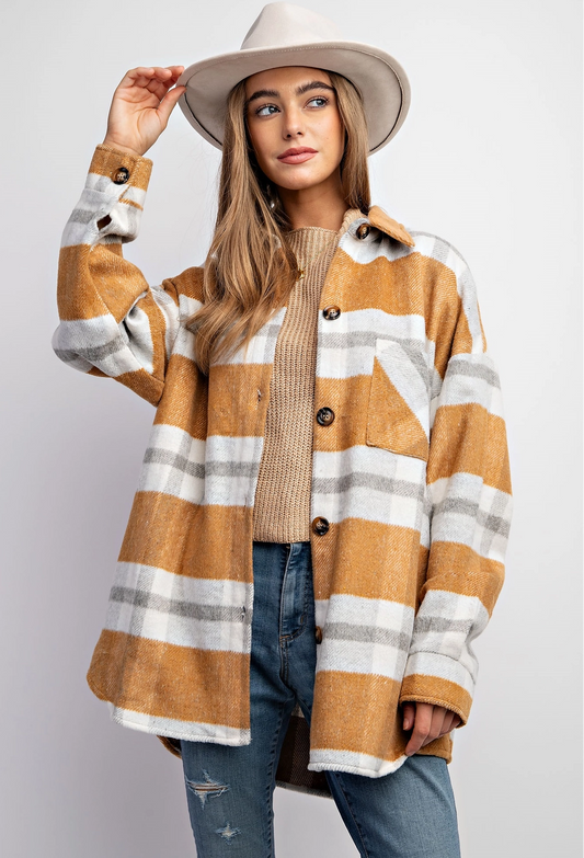 JK9077 - Full Body Plaid Shacket - Herreid