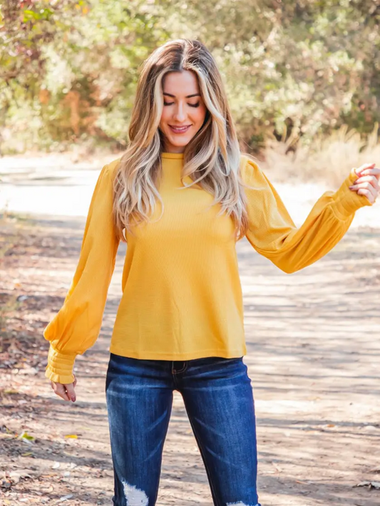 57675 - Gathered Sleeve Mock Neck Kayla Top - Herreid