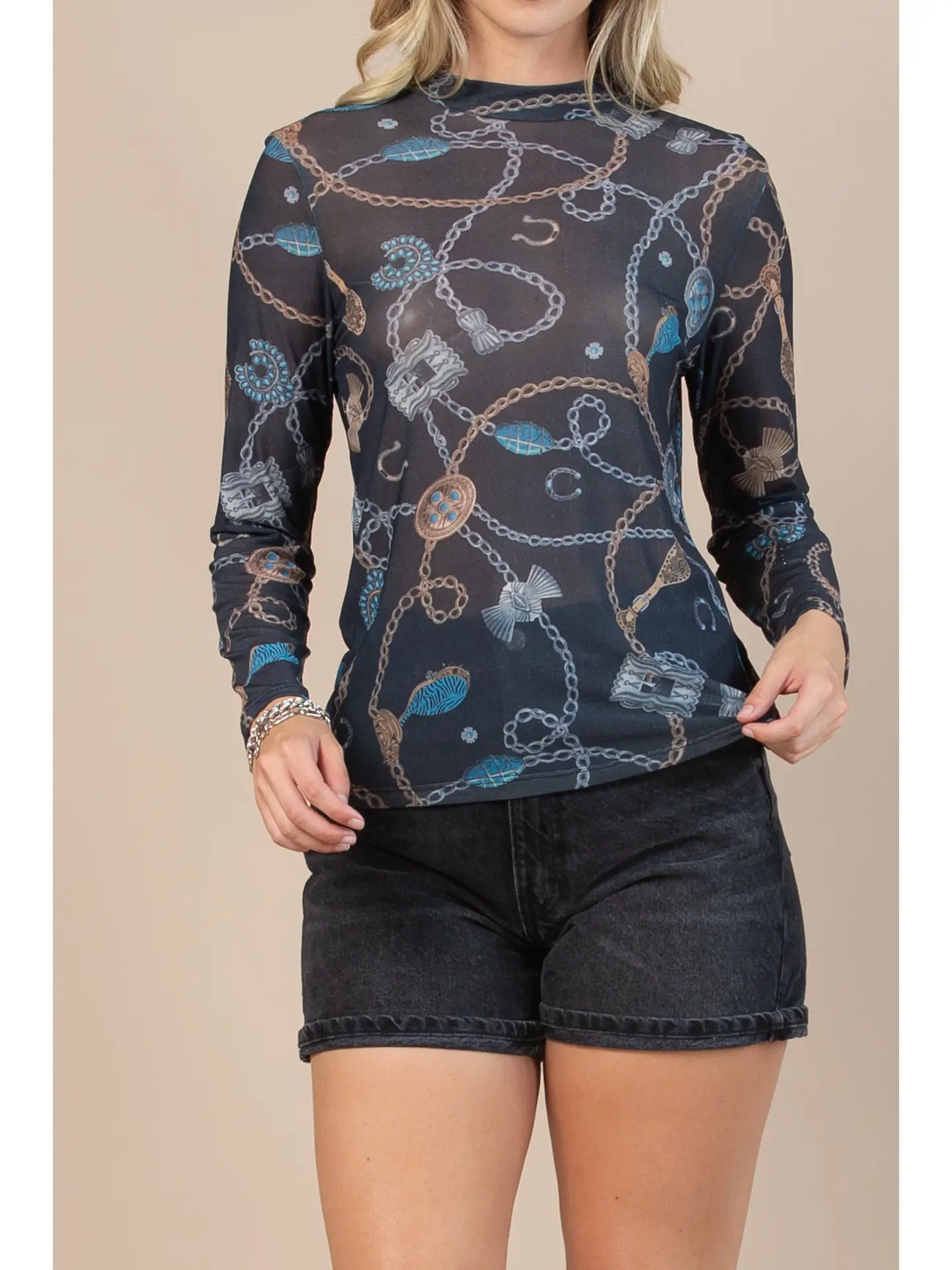 Mesh Top - Western Print