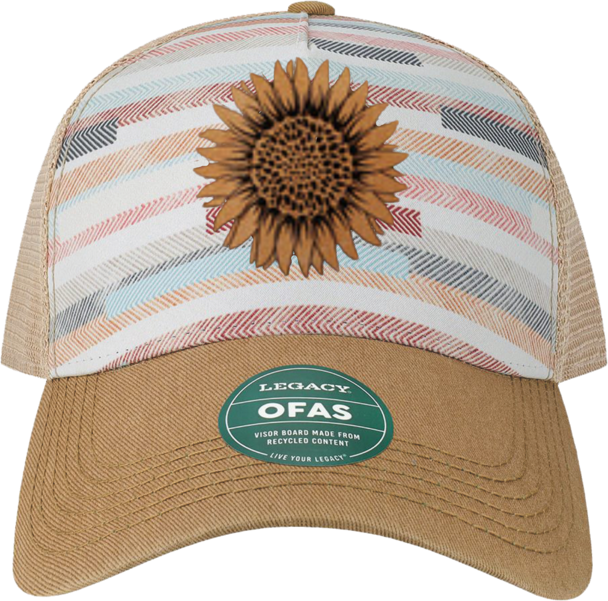 Decorated Hat - Sunflower On Striped Fabric