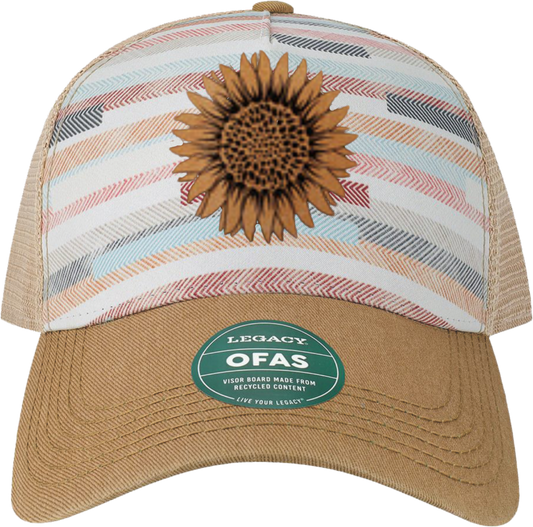 Decorated Hat - Sunflower On Striped Fabric
