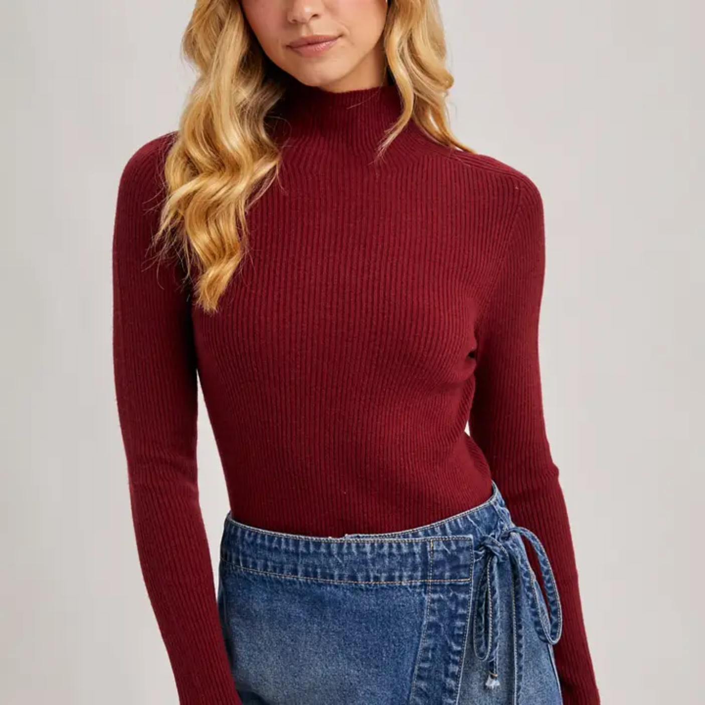 Top - Mock Neck Ribbed Knit
