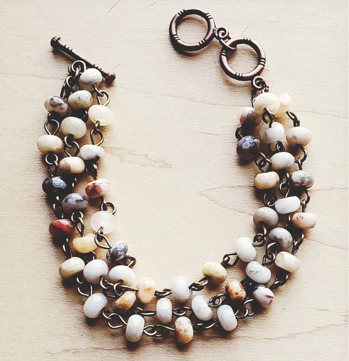 Bracelet - Natural Agate Triple Strand Beaded