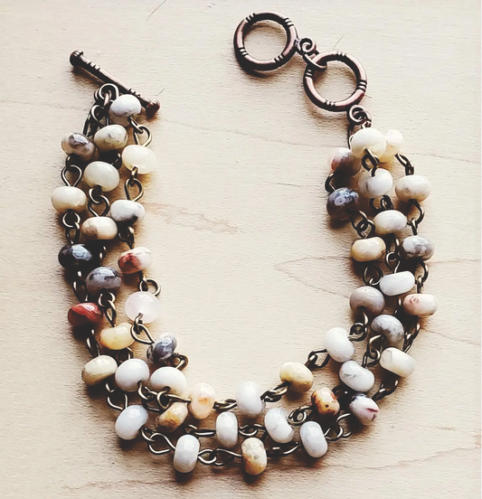 Bracelet - Natural Agate Triple Strand Beaded