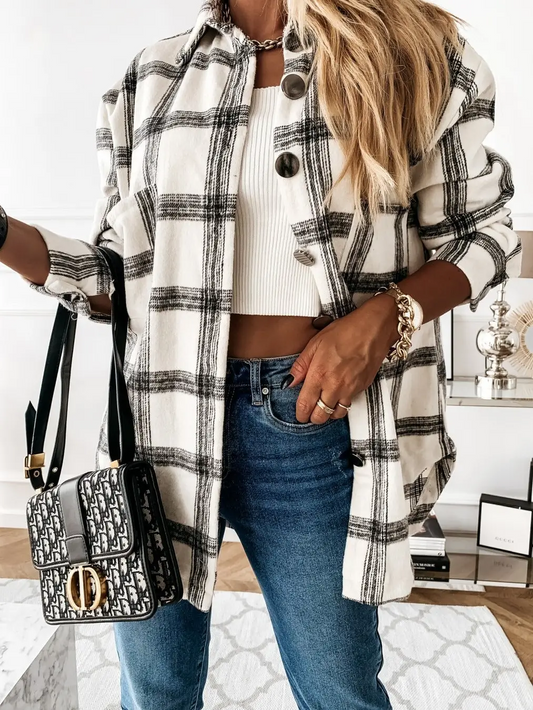 AY8613 - Plaid Wool Blend Oversize Shacket - Herreid