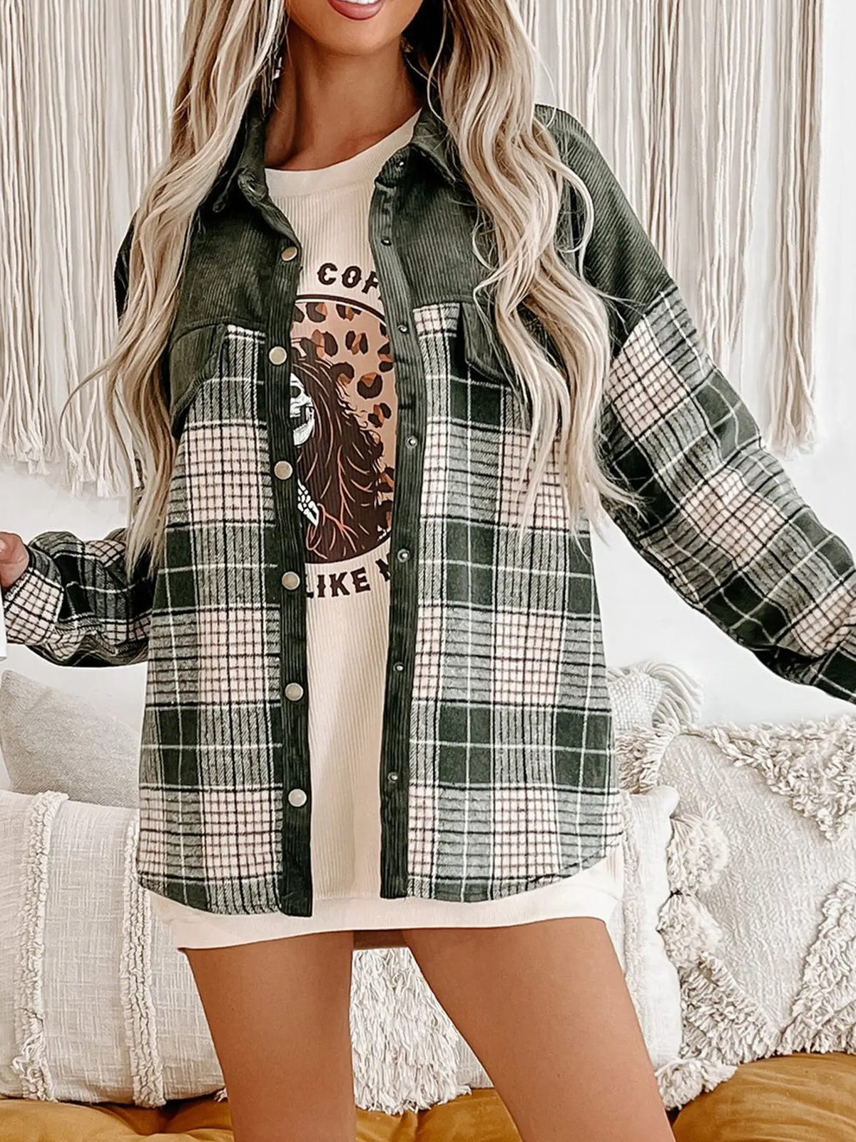 Shacket - Plaid Corduroy Color Match