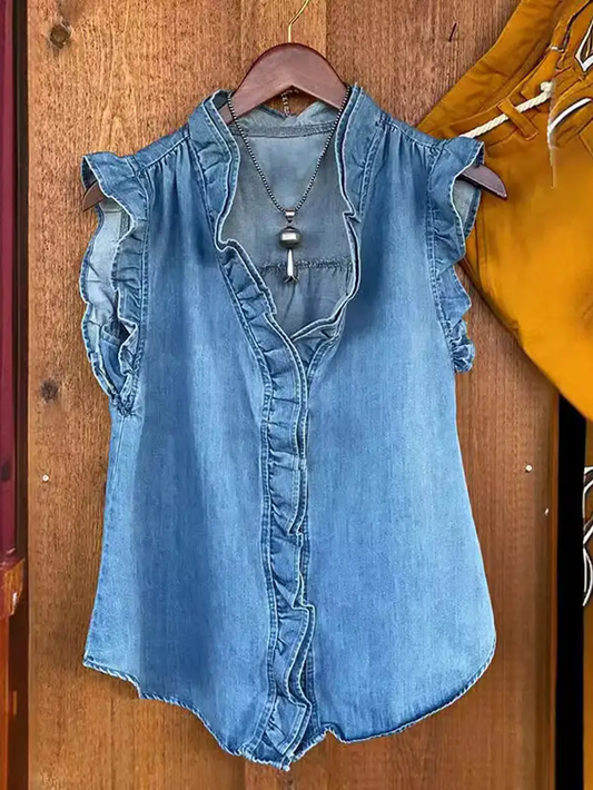Top - Ruffle Sleeve Denim