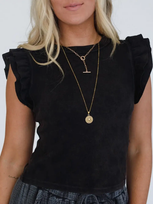 LC2513 - Ruffled Crew Neck Slim Fit Top - Herreid