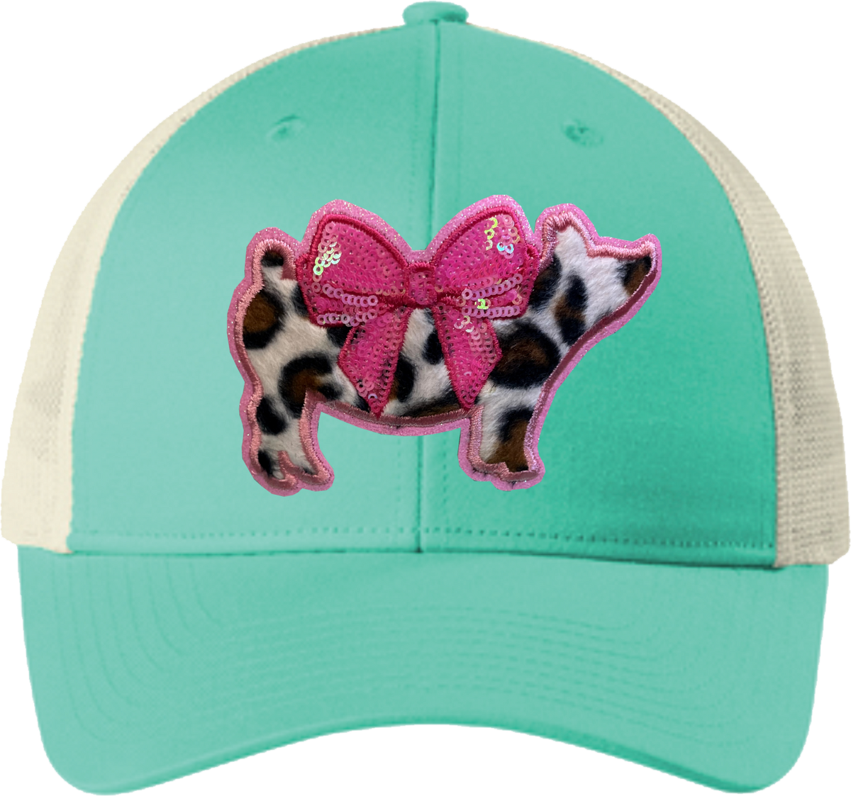 Decorated Hat - Sequin Pig On Seafoam C112LP