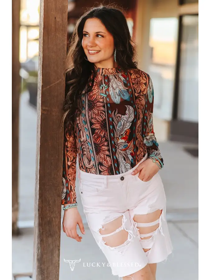 Mesh Top - Tooled Feather Printed