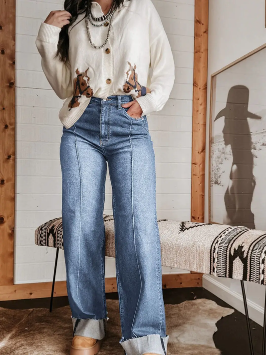 Jeans - Turn Up Hem Wide Leg