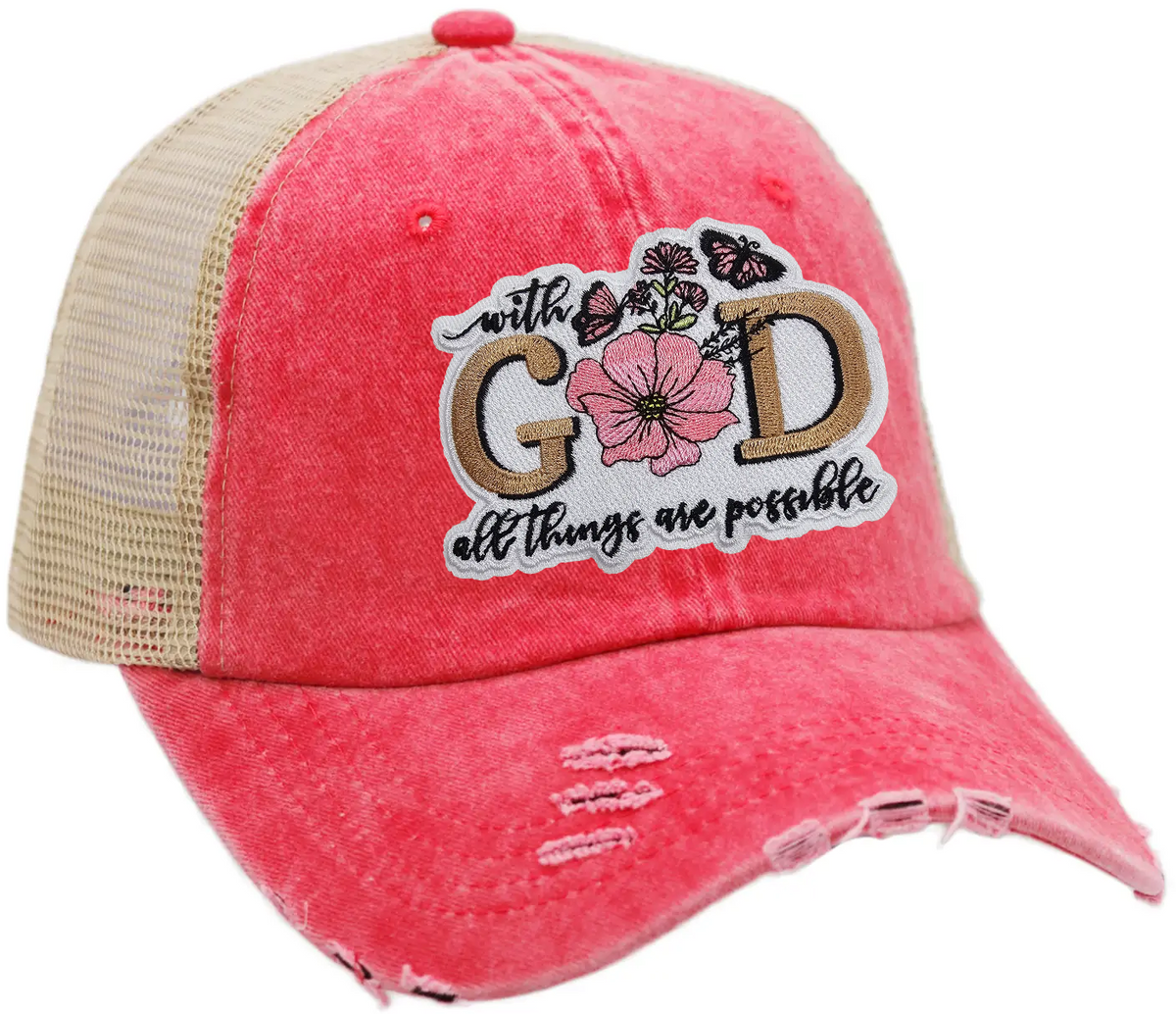 Decorated Hat - With God On Coral Cap Zone