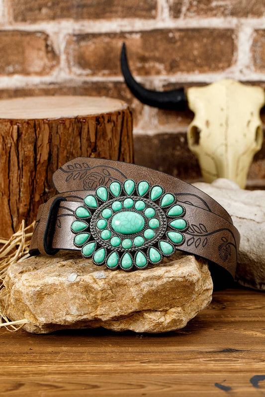 Belt - Turquoise Gem Stone Faux Leather