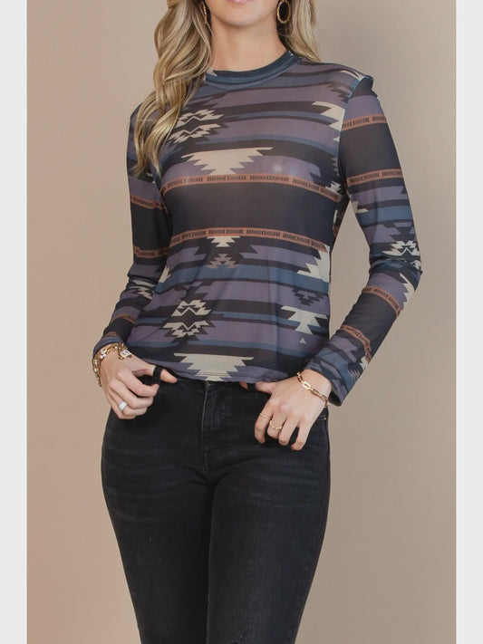 Mesh Top - Western Print